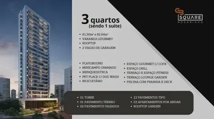 EM-Square Rosarinho | Apartamento no Rosarinho I 3 quartos 1 suite 2 vagas | Padrão GB