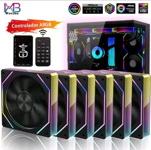 KIT FANS ARGB 6 UNIDADES, CONTROLADORA COM CONTROLE LACRADO.