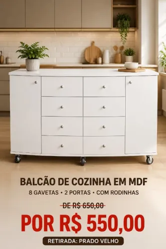 BALCÃO DE COZINHA EM MDF COM RODINHAS