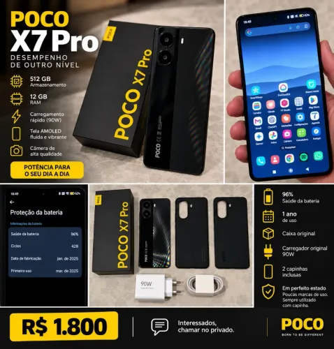 POCO X7 Pro 5G 512GB 12GB RAM - Completo + 96% Bateria
