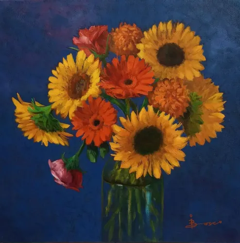 Pintura Óleo em Tela. 50x50 -Girassóis -Irisney Bosco