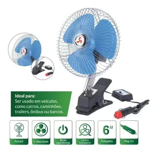 Ventilador Automotivo Veicular Portatil Para Carro E Caminhao 12v 24v