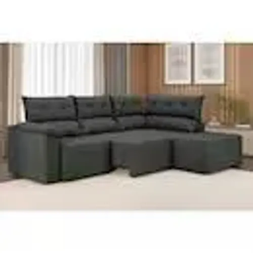 Sofá de Canto 5 Lugares Luizzi Santorini 230cm Retrátil Chaise Veludo - Cinza