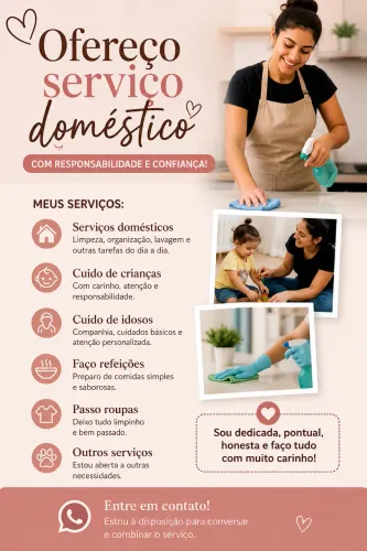 Faço serviço doméstico, cuido de crianças entre outros