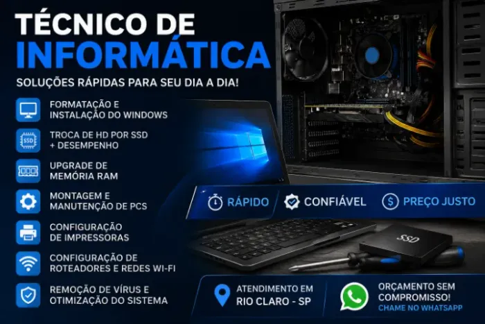 Formatação, SSD, Upgrade e Manutenção de Computadores em Rio Claro