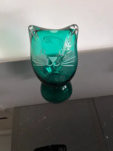 Enfeite fino vidro soprado importado Gato com assinatura