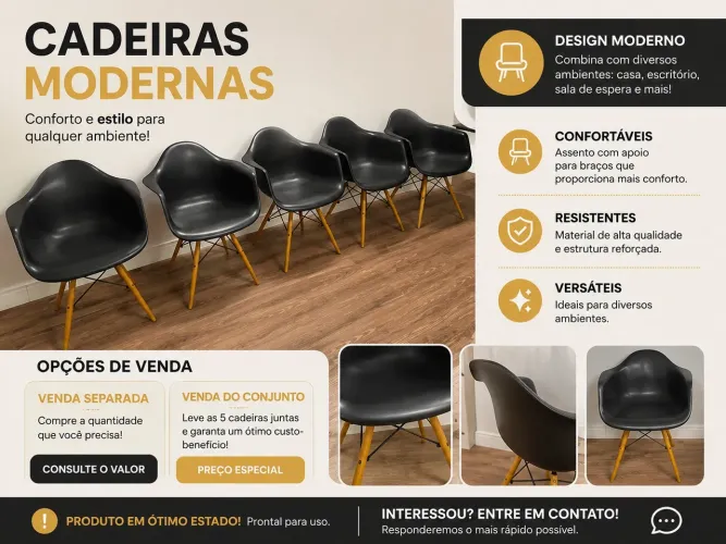 Kit com 5 Cadeiras Eames com Braço - Ótimo Estado | Vendo Juntas ou Separadas.