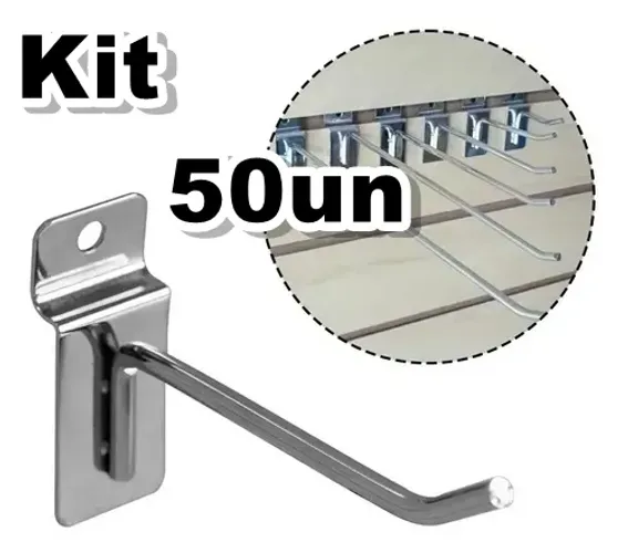 Kit 50 Ganchos Cromados para Painel Canaletado 10cm