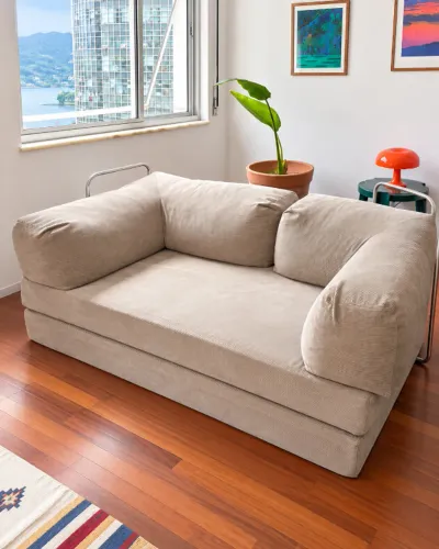 Sofá Cama 2 lugares Modelo Mood Valley Modular Bege Cotelê