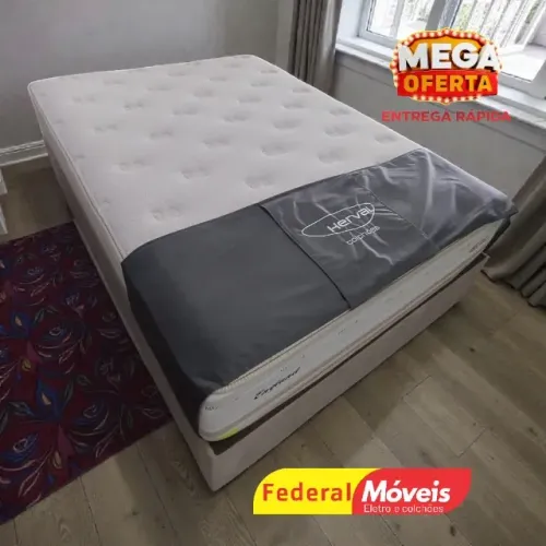 Cama Box Casal 1,38m Base + Colchão c/ Molas e Pillow CAMPEÃO EM VENDAS