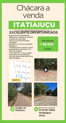 Excelente chácara plana em ITATIAIUÇU/MG