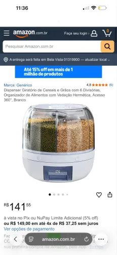 Dispenser de grãos e cereais 360