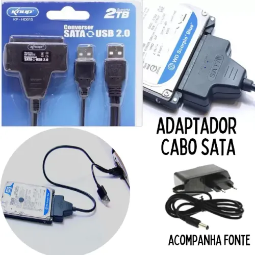 Cabo Conversor Adaptador Usb 2.0 Sata + Fonte 12v 2a _ EL121