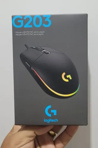 Mouse Gamer Logitech G203 LIGHTSYNC RGB, Efeito de Ondas de Cores - nunca usado
