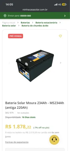 Bateria Estacionaria 234AH 12V MOURA Solar