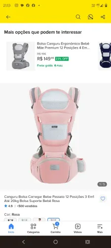 Canguru de bebê Rosa+ kit bolsa maternidade