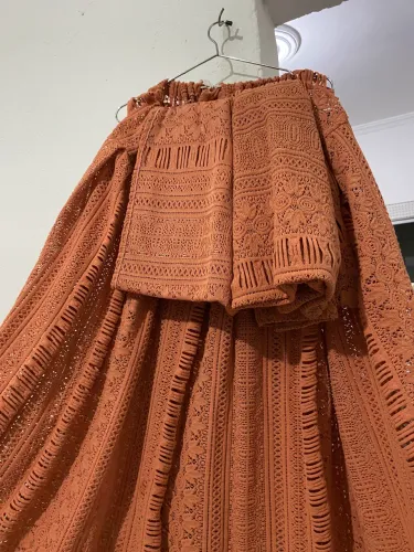 Conjunto de Baiana Luxo em Renda Guipir - 3 Peças Saia Longa, Pano de Costa e Ojá)