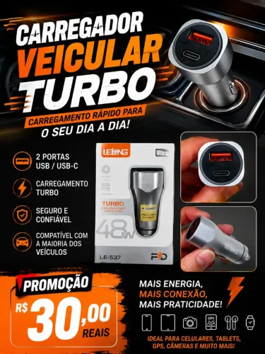 Carregador veicular turbo 48w lelong