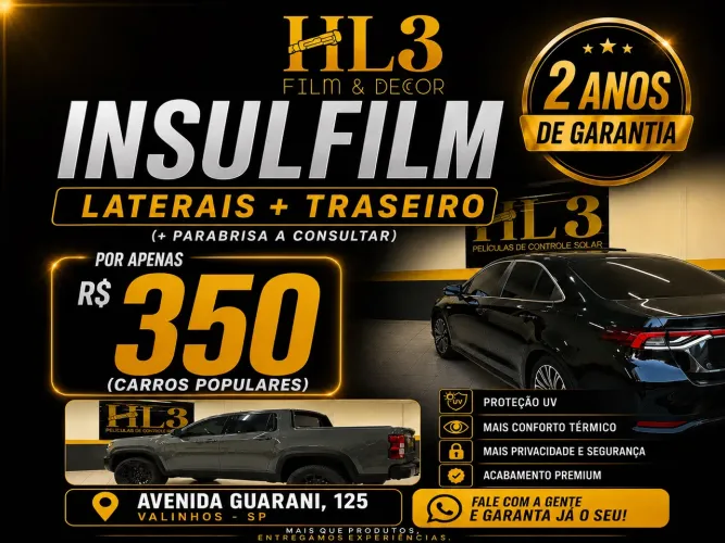 Insulfilm Profissional | Laterais + Traseiro R$ 350