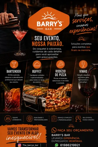 BARRY?S BAR |: BARTENDER/BARMAN /BUFFET /RODÍZIO DE PIZZA / VINHOS