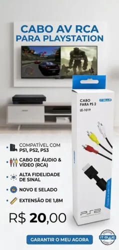Cabo Av Audio E Video Rca Playstation Ps2 Ps3 Ps1, Novo, Tamanho 1,8m Alta Qualidade