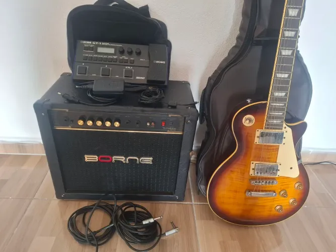 Guitarra sx ef3d, com amplificador borne vorax 1050 e pedaleira boss gt-1