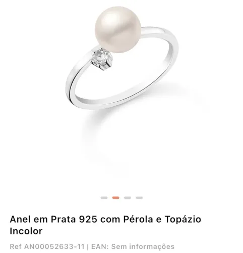 Anel Vivara Prata Pérola e Topázio tamanho 12