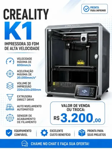 IMPRESSORA 3D CREALITY K1 - SUPER NOVA | ALTA VELOCIDADE 600 mm/s