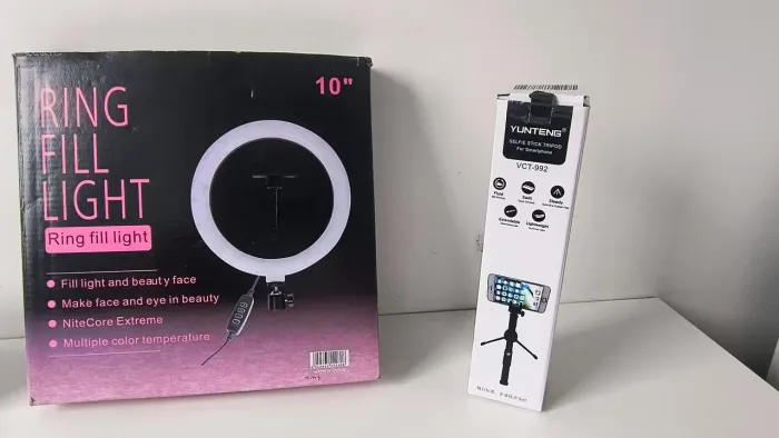 Ring light 10" multi cor + pau de selfie com controle