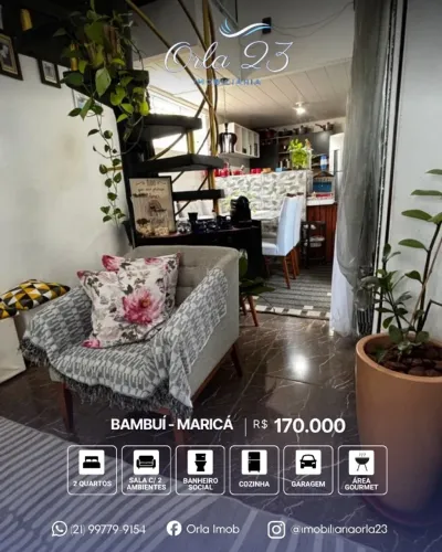 BAMBUÍ, ORLA 23 IMOBILIÁRIA VENDE! EXCELENTE CASA DUPLEX COM ÓTIMO CONFORTO EM MARICÁ.