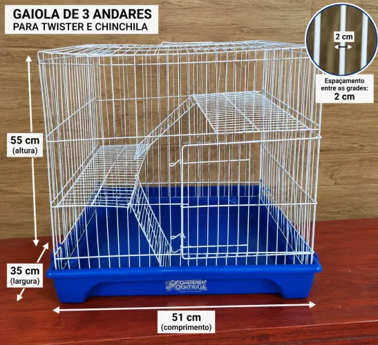 GAIOLA DE 3 ANDARES PARA TWISTER E CHINCHILA - NOVA