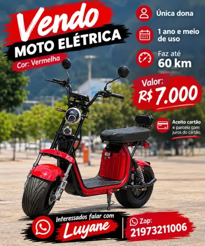 Vendo moto elétrica na cor vermelha, um ano e meio de uso