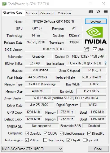 Placa de Video 1050 TI Gigabyte