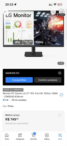 Monitor LG 27? 100hz 