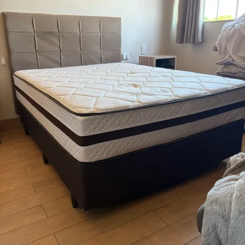 Cama Box Casal Ecospuma Regence Molas Ensacadas + Cabeceira