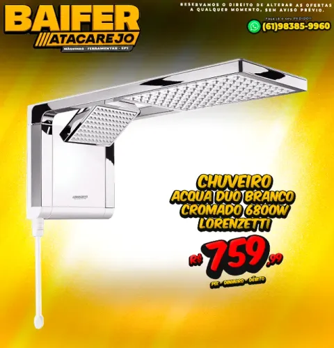 Chuveiro Acqua Duo Branco Cromado 6800w Lorenzetti