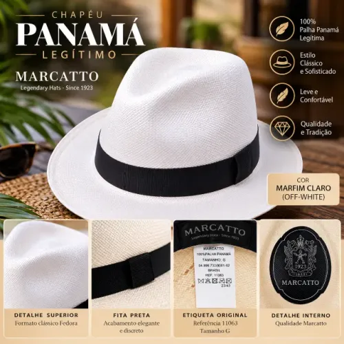 Chapéu Panamá Legítimo Marcatto - 100% Palha Panamá - Tam. G