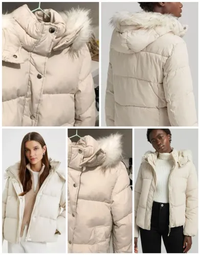 Jaqueta acolchoada bege claro Bershka