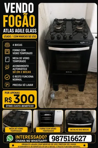 Fogão atlas Agile Glass preto