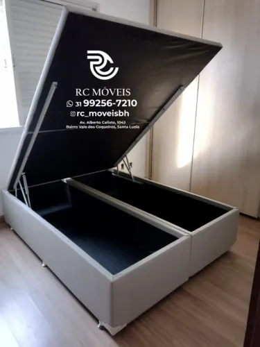 Cama box completa Baú Casal 1.38x1.88 Bipartido Blindado com Pistão a Gás