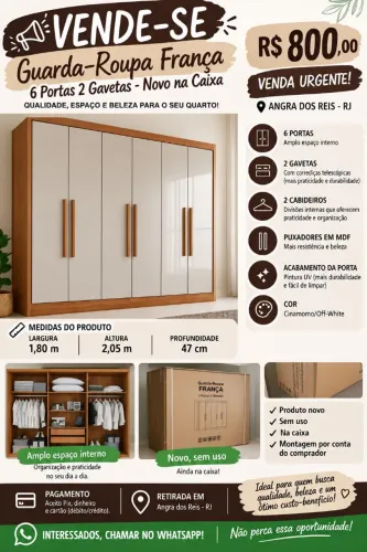 Guarda-Roupa França 6 Portas 2 Gavetas Novo na Caixa