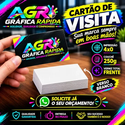 CARTÕES DE VISITA / COUCHÊ 250G / VERNIZ TOTAL FRENTE / 4X0 / 500unid