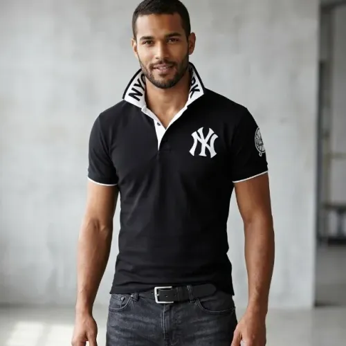 Camisa Polo Masculina New York Yankees (NY) Preta com Detalhe na Gola - Estilo Esportivo
