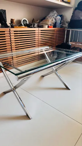 Mesa inox + vidro 80cm x 50cm