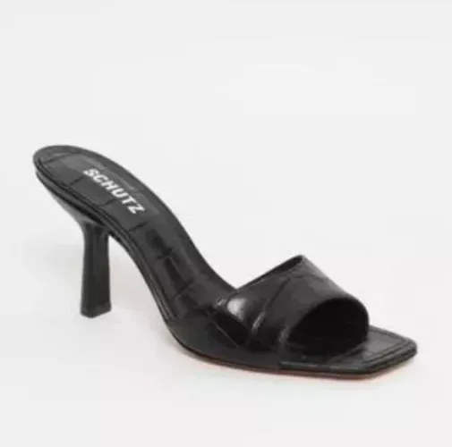 Tamanco em Couro Texturizado Preto - Salto: 9cm - Schutz - Tam. 39-5