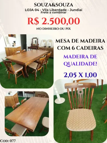 Mesa com 6 cadeiras Madeira de Qualidade