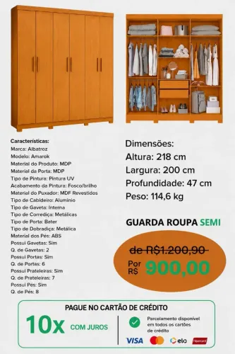 Guarda roupa com casal 6 portas 
