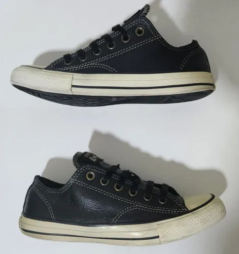 Tamanho 36 - Tênis Converse All Star Couro Preto - Estilo Vintage