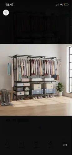 Cabideiro Arara Closet Roupas Sapateira Triplo Cor Preto