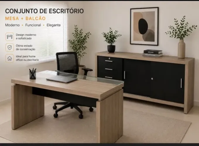 CONJUNTO ESCRITÓRIO MESA E BALCÃO COM GAVETEIRO